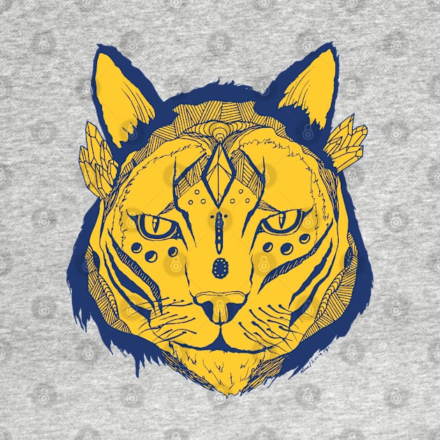 Navy Gold Mystical Tribal Cat by kenallouis